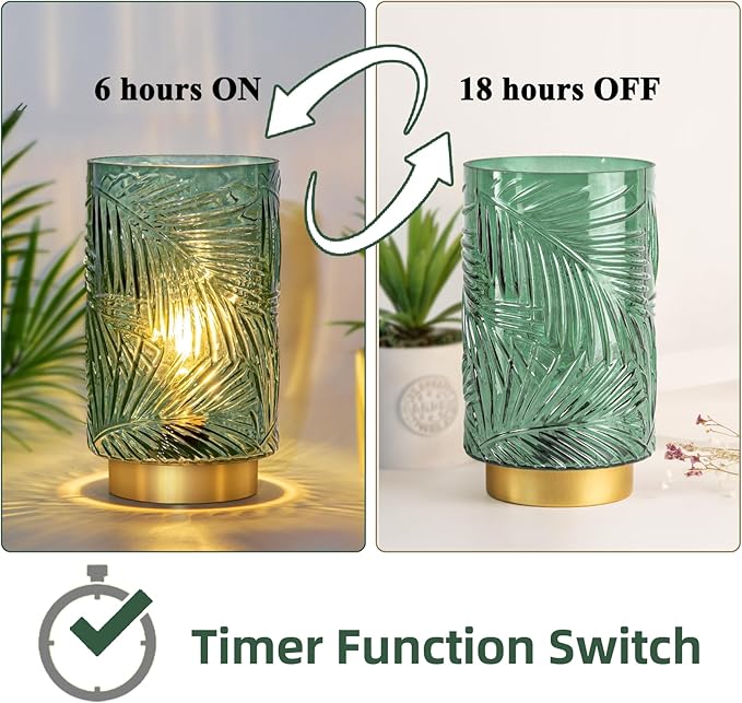 Battery Operated Table Lamp, Cordless Lamps for Home Decor, Battery Powered Nightlight with LED Bulb with Timer, Decorative Lights for Living Room Bedroom Tabletop Entryway Centerpiece Gift(L Green) - Bloomnest