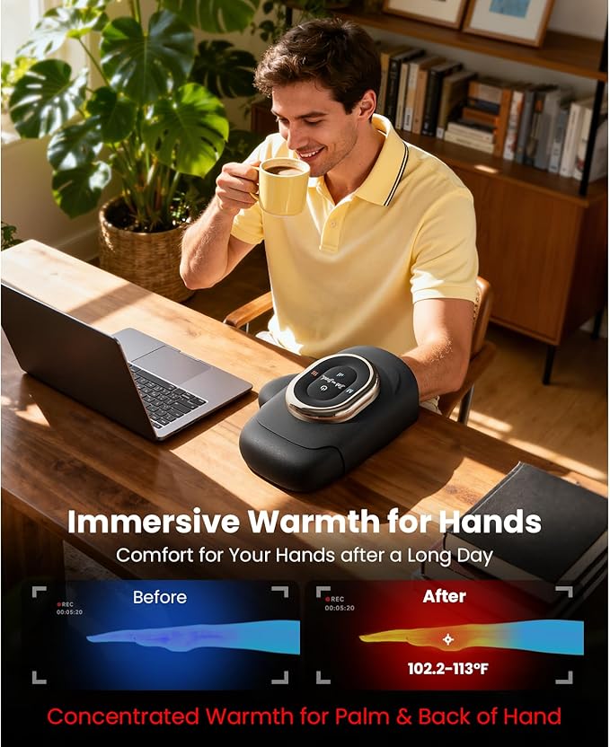 BOB AND BRAD Hand Massager with Heat and Compression, Individual Fingers, Cordless Portable HandSpa Pro Hand Massager for Arthritis and Carpal Tunnel, Pain Relief, 5 Intensity Settings - Bloomnest