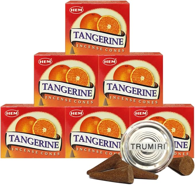 TRUMIRI Incense Cone Holder Bundle with Hem Tangerine Incense Cones - Pack of 6 (Approx 60 Cones) TRUMIRI