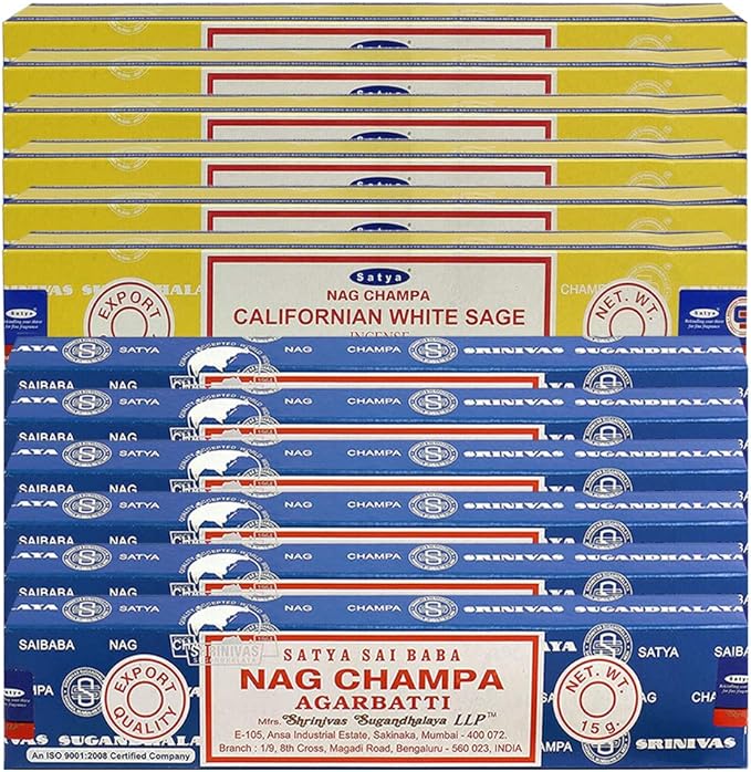 Nag Champa Incense Sticks and Californian White Sage Incense Sticks with Incense Holder Bundle for Home Fragrance and Spiritual Décor