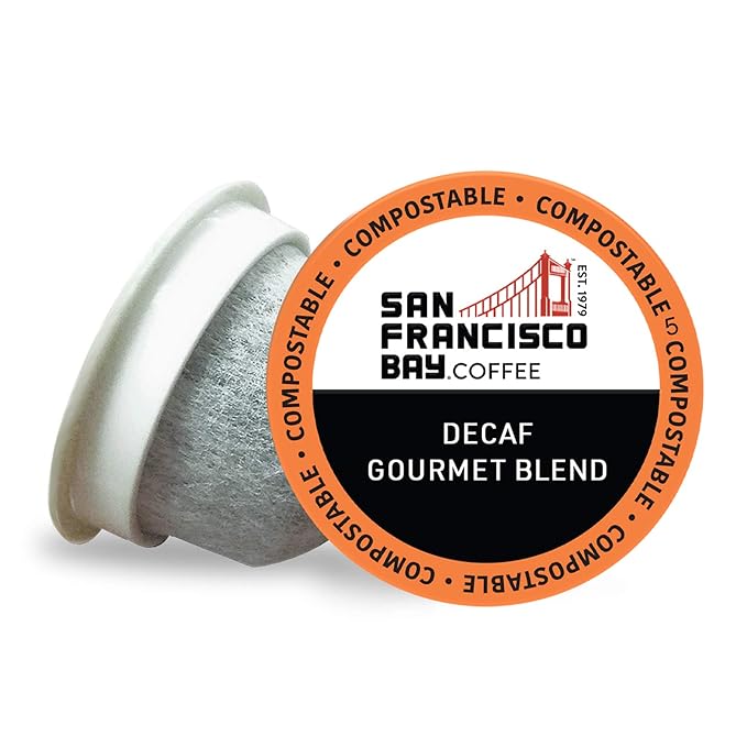 San Francisco Bay Coffee - Decaf Medium-Dark Roast - Decaf Gourmet Blend (80 ct) - Single Serve Coffee Pods, Swiss Water Processed, Commercially Compostable, K Cup Compatible - Bloomnest