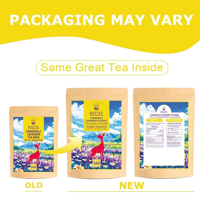 WT WEETEE Chamomile Lavender Tea Bags 100 Count, Nighty & Relax, 100% Pure Chamomile, Lavender Flowers & Lemon Balm Blend, Natural Caffeine-free Herbal Tea Ideal for Bedtime - Bloomnest