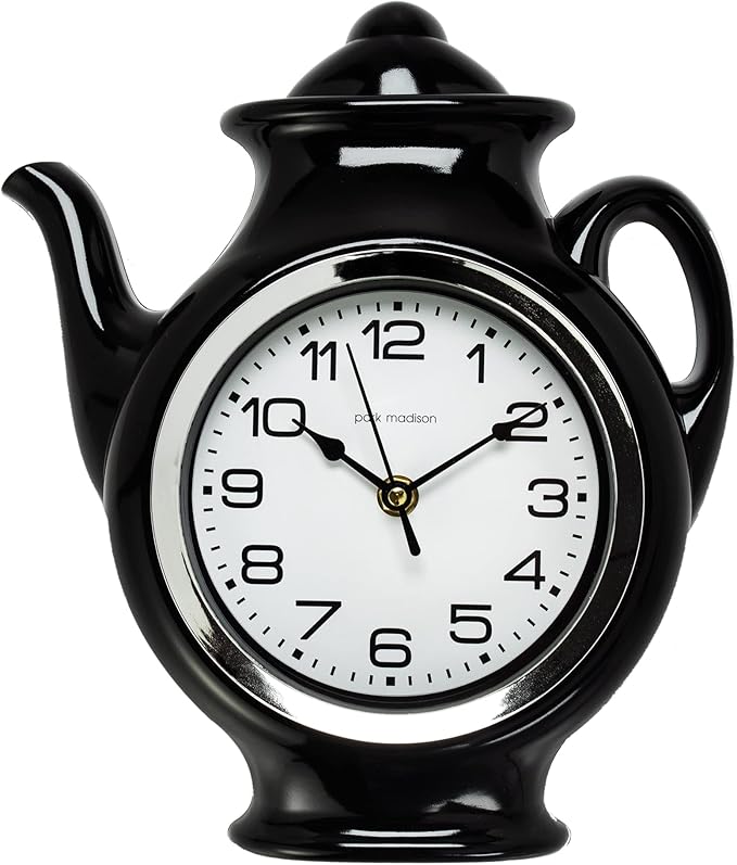 Park Madison Teapot 11 Inch Quality Quartz Battery Operated 3-D Easy to Read Home/Office/Kitchen/Classroom/School Clock Classic Mo Black 11.25inch 13781 0 - Bloomnest