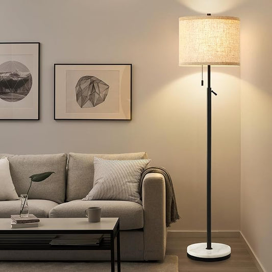 GyroVu Marble Floor Lamp, Adjustable Height Standing Lamp with Marble Base Tall Lamp with Pull Chain Switch Floor Lamps for Living Room, Bedroom & Office Bulbs Not Included(Black) - Bloomnest