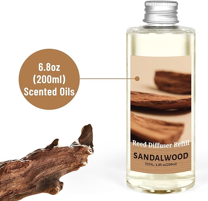 STRN Sandalwood Essential Oil Reed Diffuser Refill 200ml Long-Lasting Aromatherapy, Natural Fragrance Liquid with Eco-Friendly Bottle for Home, Bedroom, Spa - Bloomnest