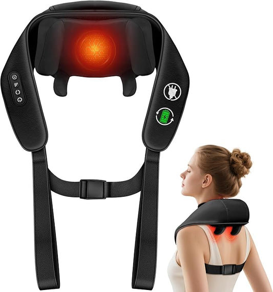 Shiatsu Neck and Back Massager, Shoulder Massager for Pain Relief Deep Tissue, Cordless 4D Deep Tissue Kneading Massage Pillow with Heat for Neck, Back, Legs, Massager Gifts for Men Women (Deep Black) - Bloomnest