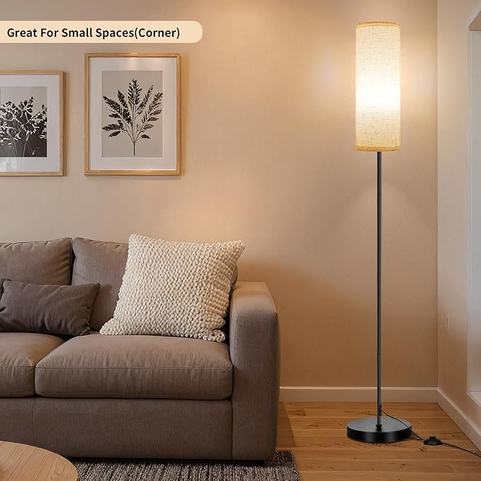 FRIDEKO HOME Floor Lamp with Beige Shade, Simple Design with Foot Pedal Switch, Small Tall Lamps for Living Room Bedroom Office, Corner Floor Stand Light with Black Pole Lamp (No Bulb/No Remote) - Bloomnest