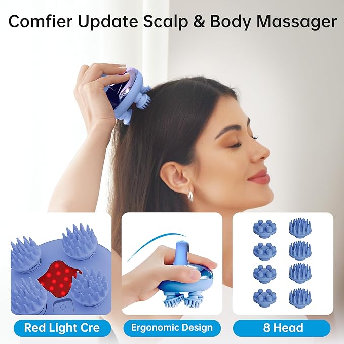 COMFIER Cordless Scalp Massager Hair Growth with 3 kneading Modes,Waterproof Head Massage with 8 Claws for Deep Cleansing,Body Cat Head Scratcher,Gift for Women COMFIER
