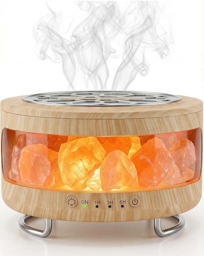 Essential Oil Diffuser with Himalayan Salt Lamp, 350ml Ultrasonic Aromatherapy Humidifier, 7 Colors LED Light, Timer & Auto Shut-Off for Home Bedroom Office Spa Yoga Bloomnest