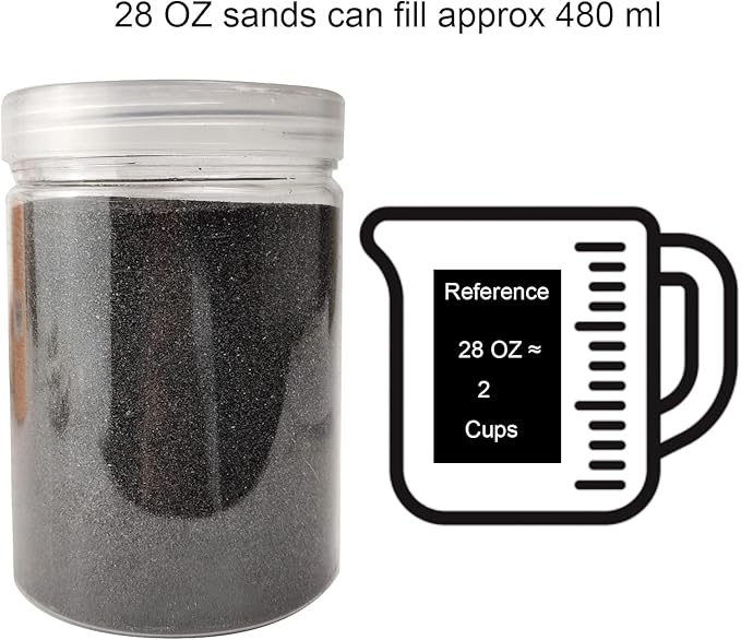 HappyFiller 28 OZ Black Sand Decorative Fine Unity Sand with Storage Container for Crafts,Wedding Ceremony,Vase Filler,Home Decoration,Hourglass,Zen Garden,Incense Burner - Bloomnest