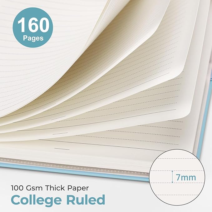 AHGXG Spiral Journal Notebook, 160 Lined Pages, A5 Medium Size (5.7'' x 8.3''), for Men & Women, Journaling, Writing, Work & Office, Hardcover, 100 GSM Thick Paper (Light Blue) - Bloomnest