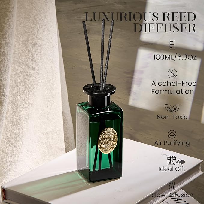 M&SENSE 6.3 oz Large Reed Diffuser Set | Forset Scent Oil Diffuser with Sticks | Hotel Collection Non-Toxic Essential Oil |for Bedroom Bathroom Living Room MSENSE