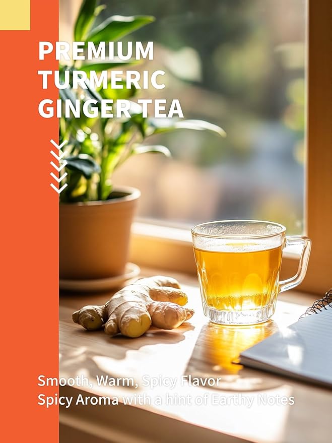 HYNTMYT Turmeric Ginger Tea Bags, Herbal Blend of Turmeric & Ginger Root, Warm & Light Spicy Flavor, Caffeine Free, 120 Count - Bloomnest
