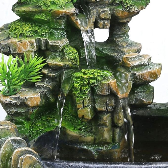 Tabletop Fountain Waterfall Fountain Indoor Humidifier with Rockery,Waterfall,Plant,Lamp Desk Fountain Desk Decorations for Office Home Bedroom US Stock