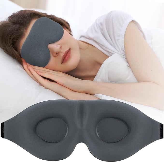 ZGGCD Sleep Mask for Side Sleeper, Light Blocking Sleeping Eye Mask for Women Men, 3D Contoured Cup Night Blindfold, Luxury Eye Cover Eyeshade with Adjustable Strap for Travel, Nap, Grey