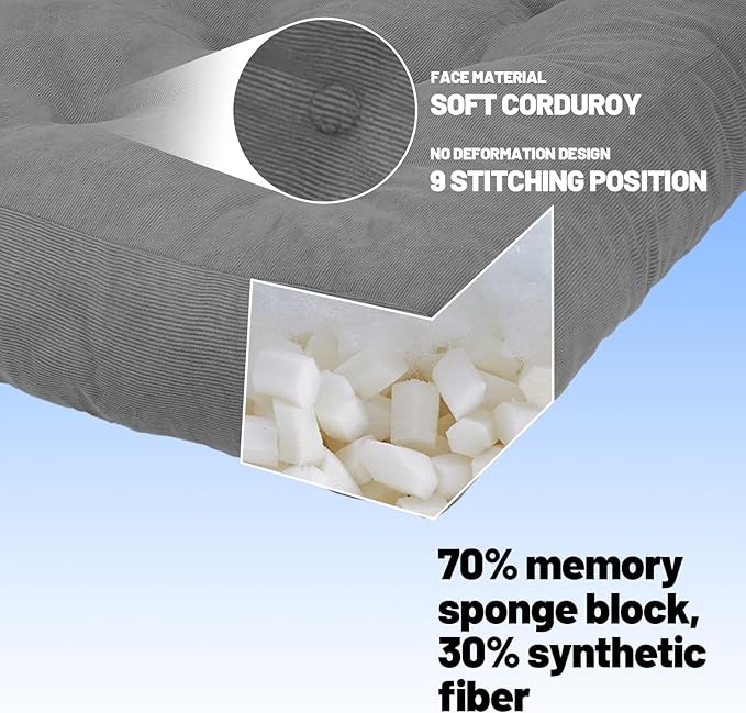 Meditation Floor Pillow Set of 2, Square Large Pillows Seating for Adults, Tufted Corduroy Cushion for Tatami Living Room, 22x22 Inch FP-Grey