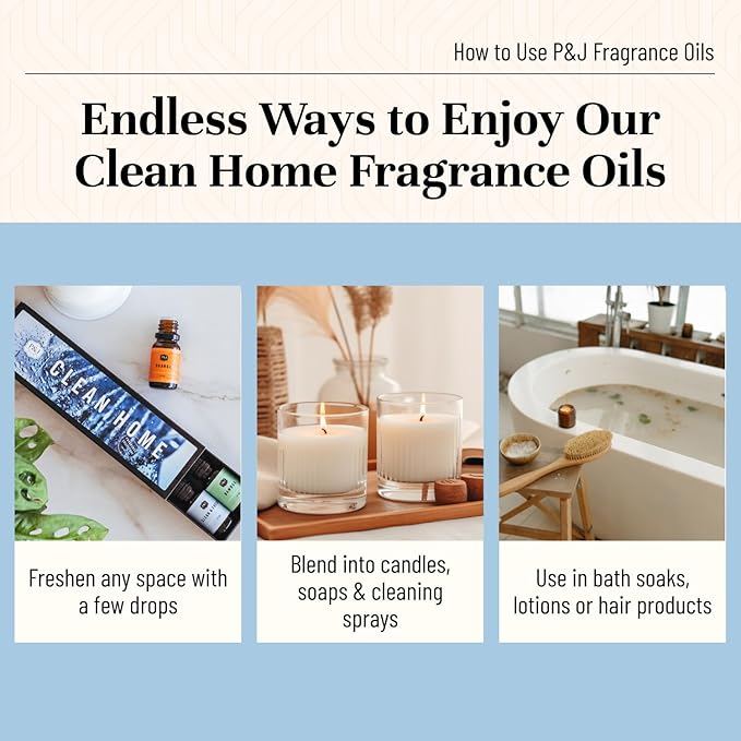 P&J Fragrance Oil Clean Home Set | Lemongrass, Fresh Cotton, Clean & Fresh, Aloe, Bamboo, Orange Candle Scents for Candle Making, Freshie Scent, Soap Making Supplies, Diffuser Oil Scents - Bloomnest