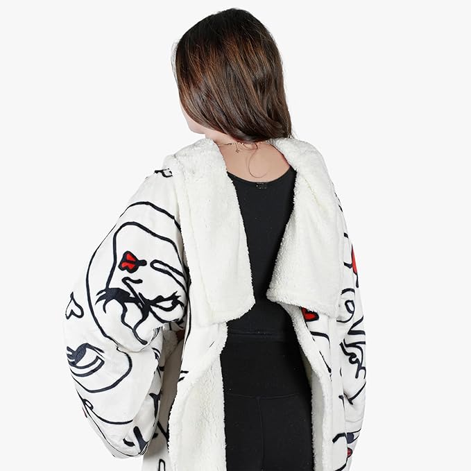 Tirrinia Sherpa Wearable Blanket With Sleeves, Full Body Throw Reading Wrap TV Blankets - Bloomnest