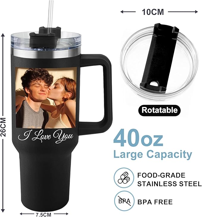 ThermoThrill Ships Next Day, Personalized 40 Oz Tumbler with Handle and Straw Custom Tumbler with Text Stainless Steel Mug Birthday Gifts for Women - Bloomnest