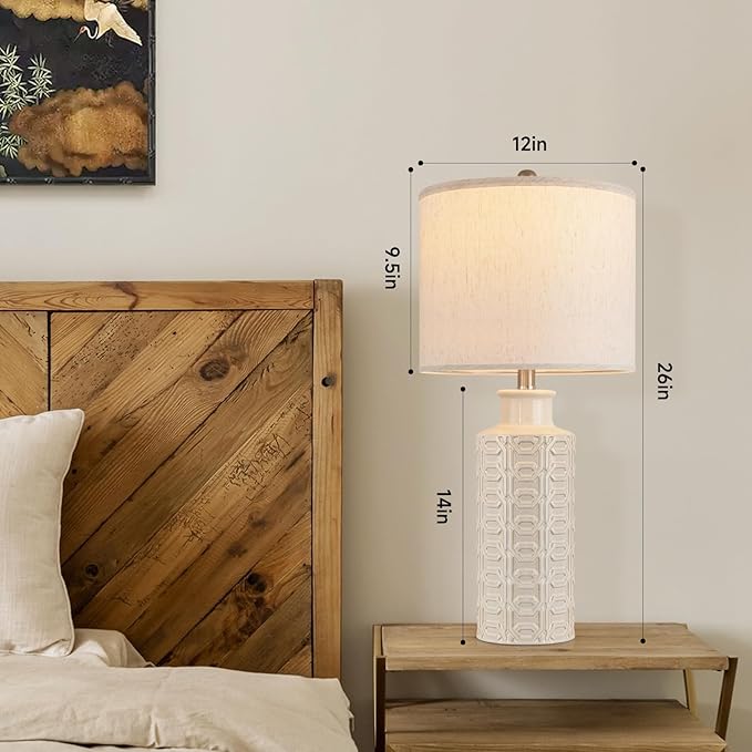 Bedside Lamps Farmhouse Nightstand Lamp Set of 2 Farmhouse Table Lamp Desk Lamps for Living Room Ceramic Lights 3 Way Light Table Lamp for Bedroom,Cafeteria,Office,Console - Bloomnest