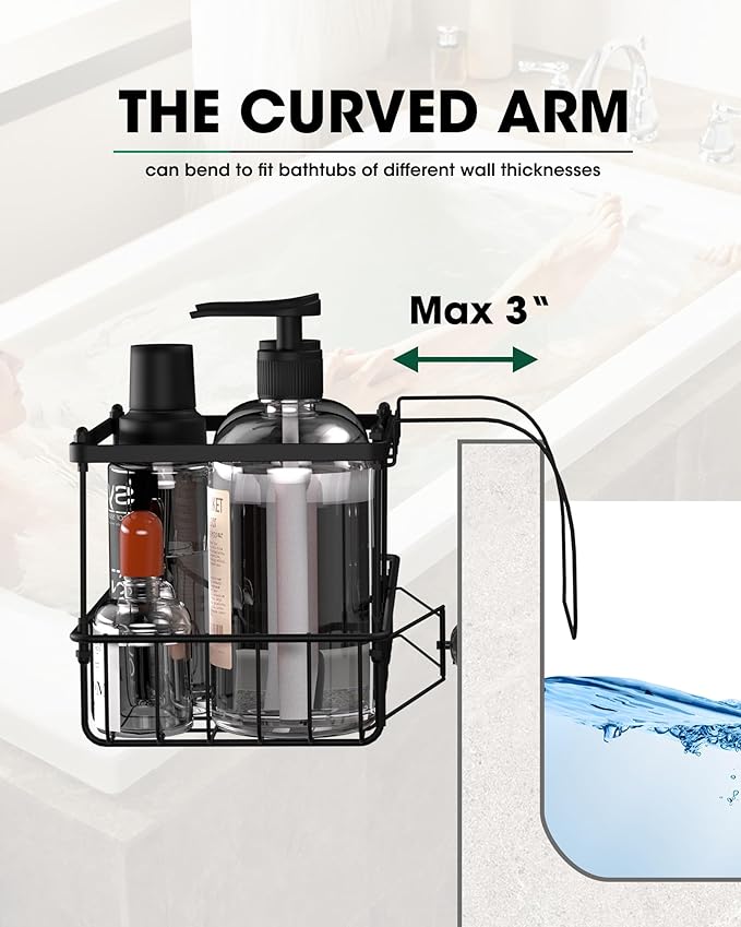 Rustproof Hanging Shower Caddy for Bathtub, Stainless Steel Shower Caddy for Tub Side, Hanging Shower Organizer Basket for Shampoo, Conditioner, Soap & Bath Accessories, Easy Install, Matte Black - Bloomnest