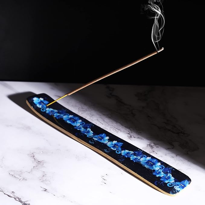 Bless-International Traditional-Handmade-Burner Wooden-Incense-Stick-Holder Ash-Catcher-Stand for-Aromatherapy-Meditation-Yoga (Meditation Time) 10 Inches, Pack of 1 - Bloomnest
