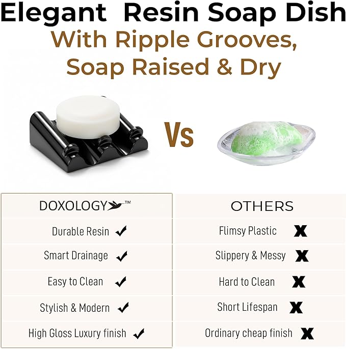 DOXOLOGY Black Marble Soap Dish Bathroom Organizer - Resin Soap Dish with Rectangular Design 3.7" L x 2.8" W - Self Draining Soap Dishes Keeps Countertop Neat - Marble Look Soap Tray for Sink - Bloomnest