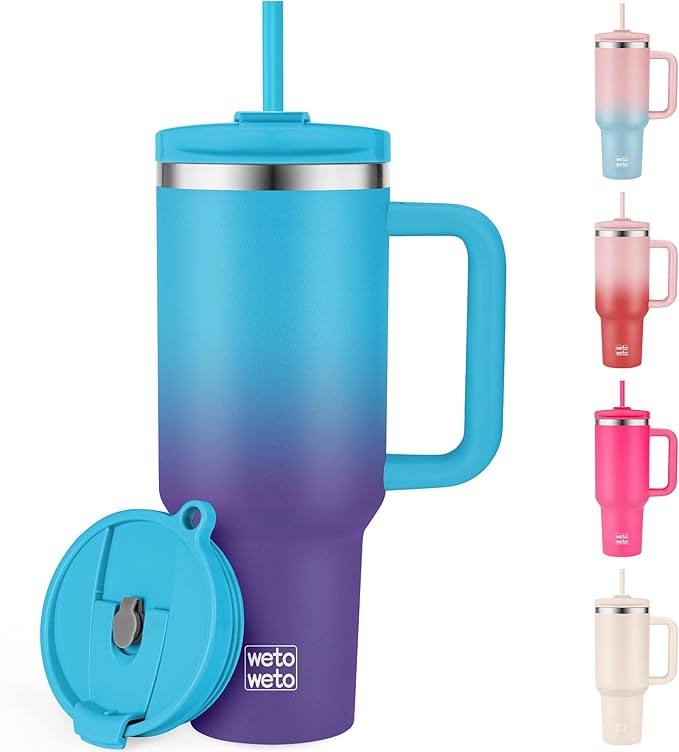 40oz Tumbler with Handle | Insulated Stainless Steel Travel Mug | 34Hrs Cold & 10Hrs Hot Retention | 100% Leakproof Lid & Straw | Dishwasher Safe + Car Cup Holder Fit (Light Blue Violet Gradient) - Bloomnest