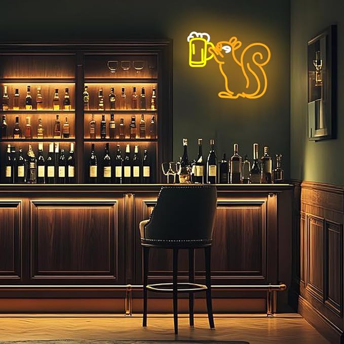Squirrel Beer Neon Sign for Wall Decor Bar Light Beer Squirrel Neon Light Beer Glass LED Neon Light Squirrel Wall Decor Dimmable Neon Light Sign for Bar Man Cave Bedroom Shop Business - Bloomnest