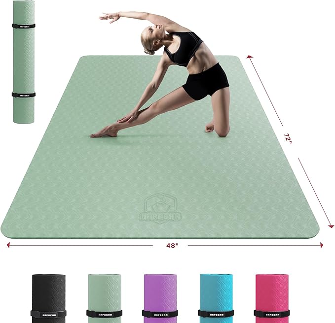 HAPBEAR Extra Large Yoga Mat - 72"x48"/78"x54", 1/4" & 1/3" Thick, Non-Slip, Durable, Eco-Friendly, Wide Exercise Mat for Home Workouts, Yoga, Pilates, Stretching, Meditation (Barefoot Exercise) - Bloomnest