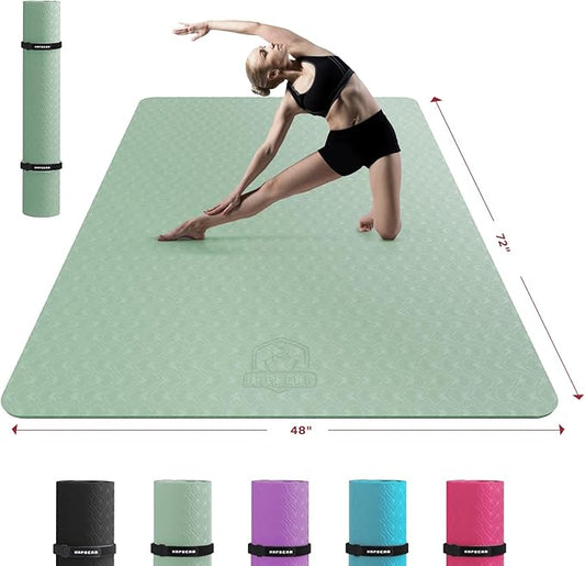 HAPBEAR Extra Large Yoga Mat - 72"x48"/78"x54", 1/4" & 1/3" Thick, Non-Slip, Durable, Eco-Friendly, Wide Exercise Mat for Home Workouts, Yoga, Pilates, Stretching, Meditation (Barefoot Exercise) - Bloomnest