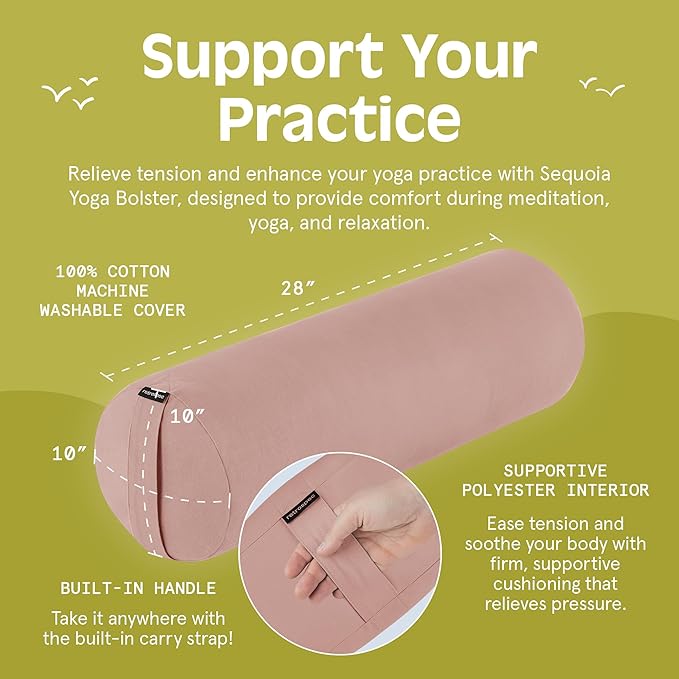 Retrospec Retrospec Sequoia Yoga Bolster Pillow - Meditation Cushion for Yoga Practices - Includes Machine Washable 100% Cotton Cover & Durable Carry Handle - Bloomnest