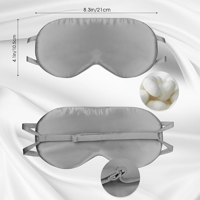 Adjustable Silk Eye Mask for Side Sleep/Travel/Plane Large Mulberry Silk Night Mask for Sleeping for Men/Women/Adults/Teens/Big Head,Silver Gray - Bloomnest
