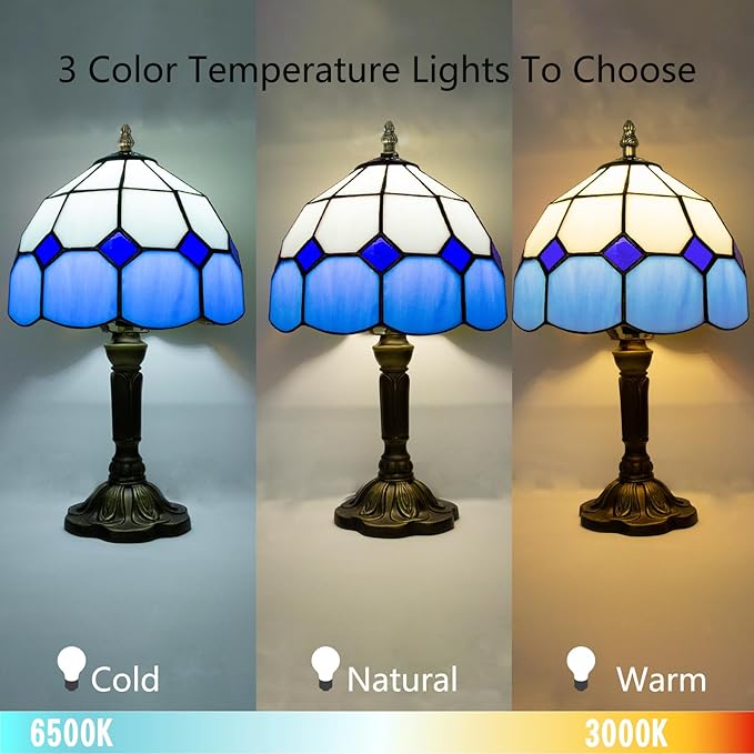 Tiffany Lamp Blue, Small Stained Glass Lamp for Bedside, Living Room - Bloomnest