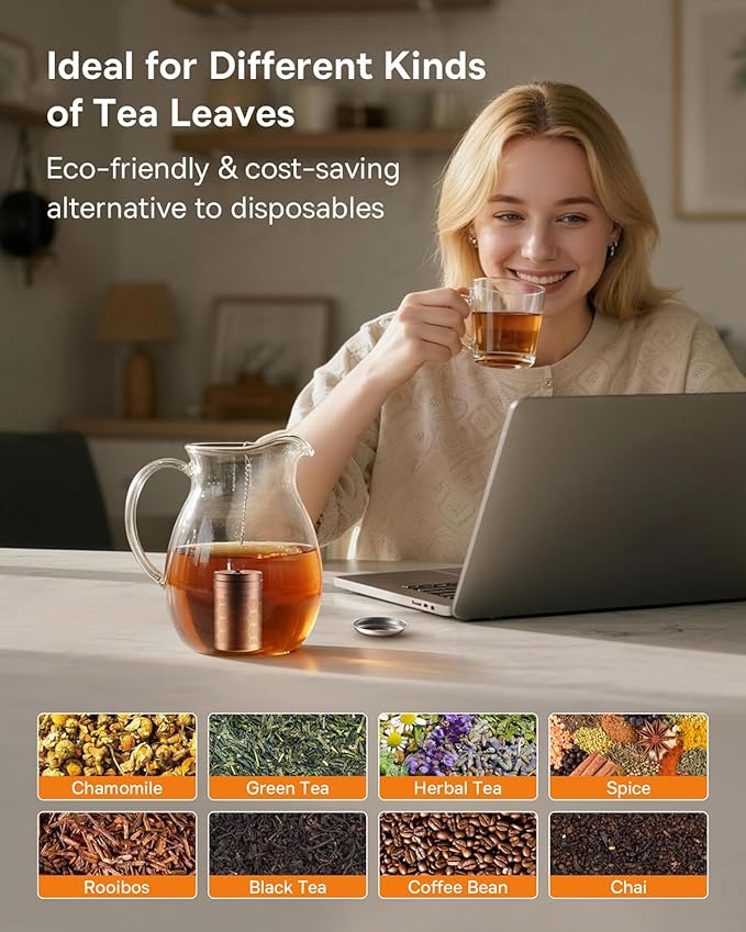 House Again Tea Infusers, Extra Fine Mesh Tea Strainers for Loose Tea, Updated Slim Threaded Lid & 304 Stainless Steel, Filter Bags Diffusers, Loose Leaf Tea Steeper for Brew Tea Spices & Seasonings - Bloomnest