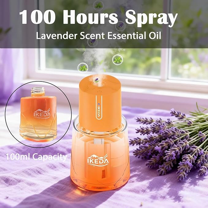 Ikeda Fragrance Smart Car Air Freshener,100ml Essential Oil Diffuser Aroma Diffuser, 3 Mode Adjustable Mini Scent Spray for Car with Touch Switch, Automotive Humidifier for Gift(Orange, Lavender) - Bloomnest