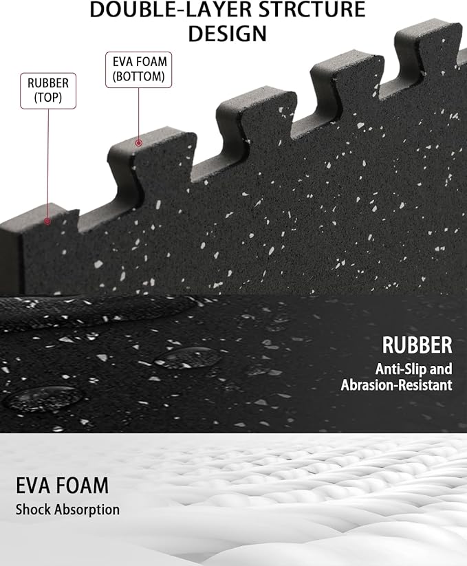 Mikolo 0.56'' Thick 12 Pcs 48 Sq Ft Gym Flooring Mats, High-Density EVA Foam with Rubber Top, Interlocking Exercise Equipment Mats for Home Gym, Protective Workout Mat - Bloomnest