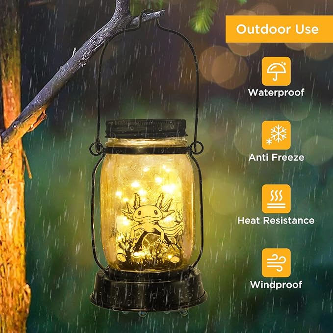 kyoryuger Axolotl Gifts for Women/Men/Kids Axolotl Solar Lanterns Mom Grandma Birthday Present Lantern Memorial Lights Solar Garden Decoration Outside for Yard, Patio,Backyard,Porch Torches - Bloomnest