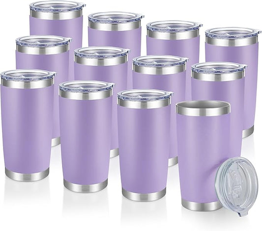 20 oz Tumblers Bulk Stainless Steel Tumbler with Lid Double Wall Vacuum Insulated Coffee Mug 20oz Powder Coated Cup for Hot and Cold Drinks, Purple, 12 pack - Bloomnest