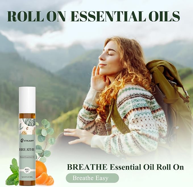 Breathe Essential Oil Blend 10 ml, Breath Easy Essential Oil Roll On, Natural Breathing Support for Sinus Relief, Headache - Bloomnest