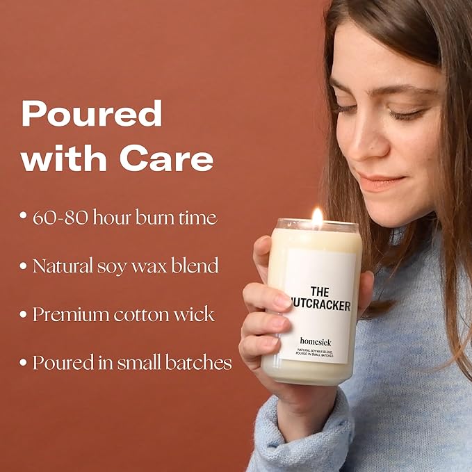 Homesick Scented Candles for Home (The Nutcracker) - 13.75 oz Long-Lasting Natural Soy Wax Blend Jar Candle Gifts for Women & Men, 60-80 Hours Burn Time - Notes of Cinnamon, Clove & Pecan - Bloomnest