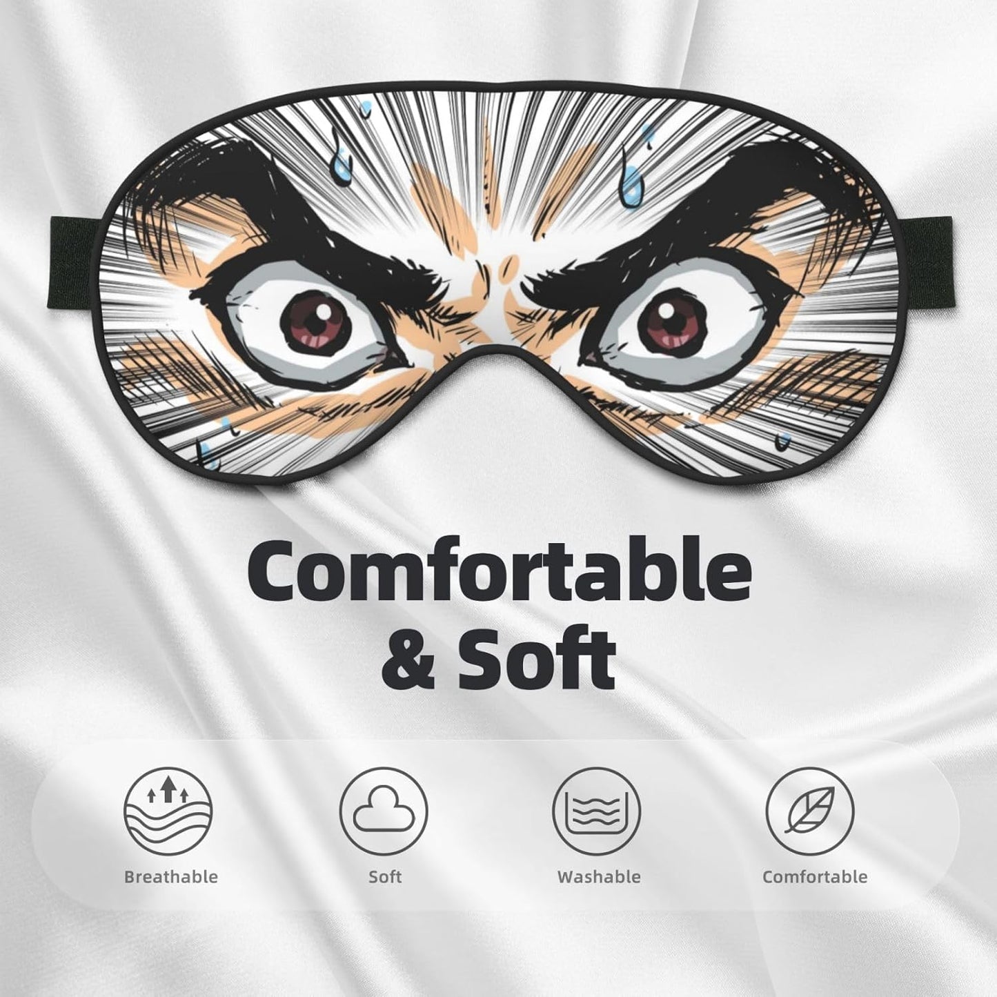 Sleep Eye Mask Cartoon Eyes Sleep Mask for Women Men Comfortable Eye Mask with Adjustable Strap Soft Eye Cover Blindfold for Travel Yoga Nap Shift Work