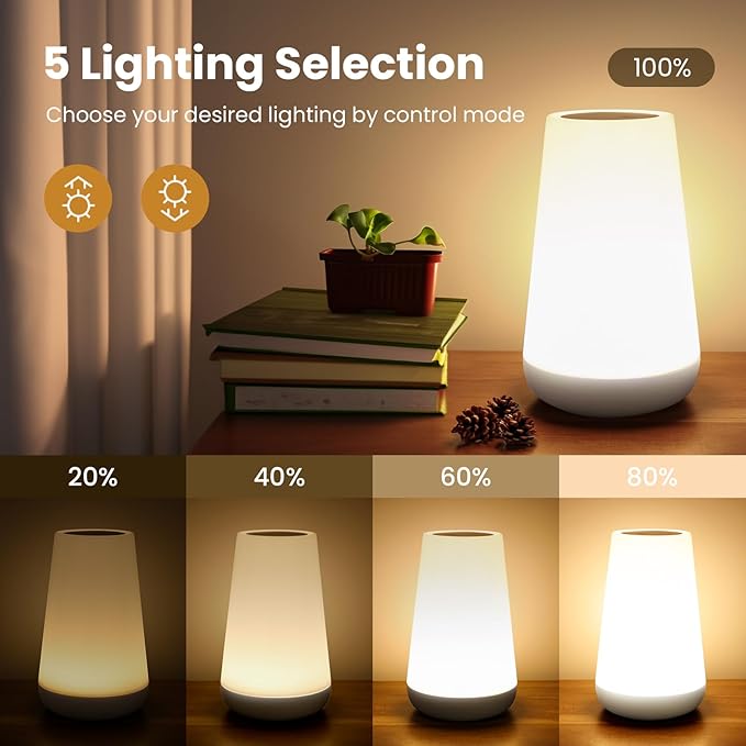 THAUSDAS Night Light, Dimmable Touch Lamp for Bedroom, Portable Table Bedside Lamp, 5 Brightness 13 RGB Colors, Night Lights for Baby Nursery Bathroom - Bloomnest