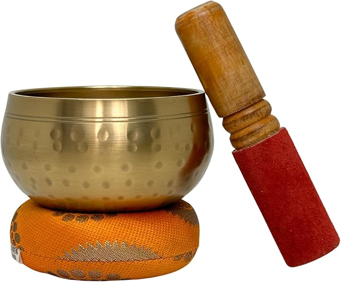 Nature's Own Tibetan Singing Bowl Set Easy to Play Meditation Sound Bowl Handcrafted in Nepal for Yoga, Mindfulness, Chakra Healing, Stress Relief Spiritual Gifts for Women & Men (5.5 Inch, Hammered) - Bloomnest
