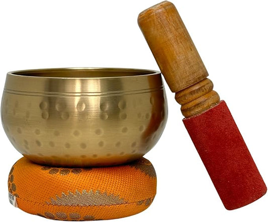 Nature's Own Tibetan Singing Bowl Set Easy to Play Meditation Sound Bowl Handcrafted in Nepal for Yoga, Mindfulness, Chakra Healing, Stress Relief Spiritual Gifts for Women & Men (5.5 Inch, Hammered) - Bloomnest
