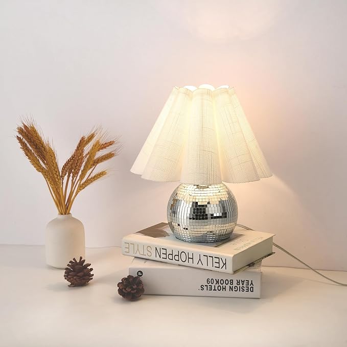 Disco Small Table Lamp for Bedroom, Funky Lamp Ball Lamps for Kitchen, Mini Table Lamps for Small Spaces with Scalloped Shade for Nightstand Desk Lamp - Bloomnest