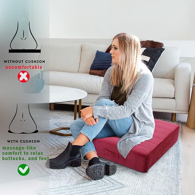 MeMoreCool Square Floor Pillow Seating for Adults Kids, Large Meditation Cushion Floor Pillow with Thick Foam & Soft Tufted Cover, Washable Big Pillow Seat Floor Cushion for Sitting Yoga 24" Wine - Bloomnest