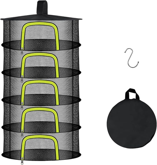 5 Layer Herb Drying Rack, Herb Drying Rack Hanging Mesh, Foldable Bud Drying Net with U-Shaped Zipper, Hooks, for Drying Herbs Plants, Flowers, Fruits, Food, Camping (5 Layers-23.62'') - Bloomnest