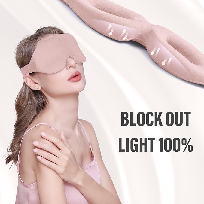 YIVIEW Sleep Mask for Side Sleeper, Complete Light Blocking 3D Pink Sleeping Eye Mask, Soft Breathable Eye Cover for Women Men, Relaxing Zero Pressure Night Blindfold - Bloomnest