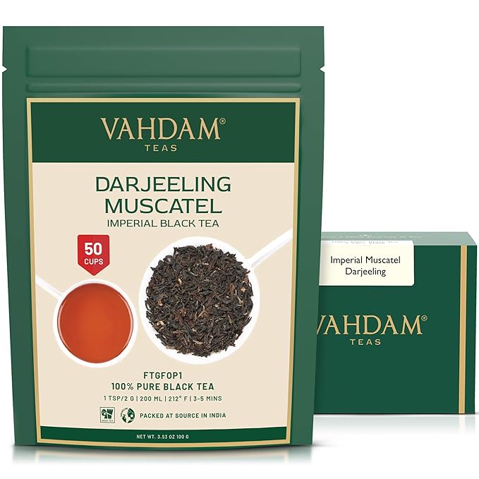 VAHDAM, FRESH HARVEST- Imperial Darjeeling Tea Loose Leaf (50 Cups) LIMITED EDITION MUSCATEL FLAVOUR - High Grown In Select Tea Estates | Pure Unblended | 3.53oz - Bloomnest